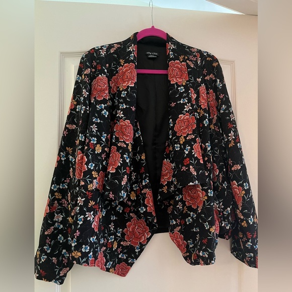 City Chic Rose Floral Slouchy Blazer - Picture 1 of 6